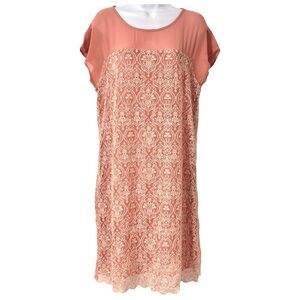 Sundance Pink Rose Palace Embroidered Shift Dress Short Sleeve Womens Medium